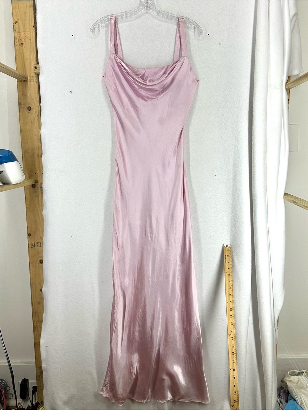 Orna Farho Satin Maxi Dress Women’s Pink Cowl Neck Slip Dress Y2K